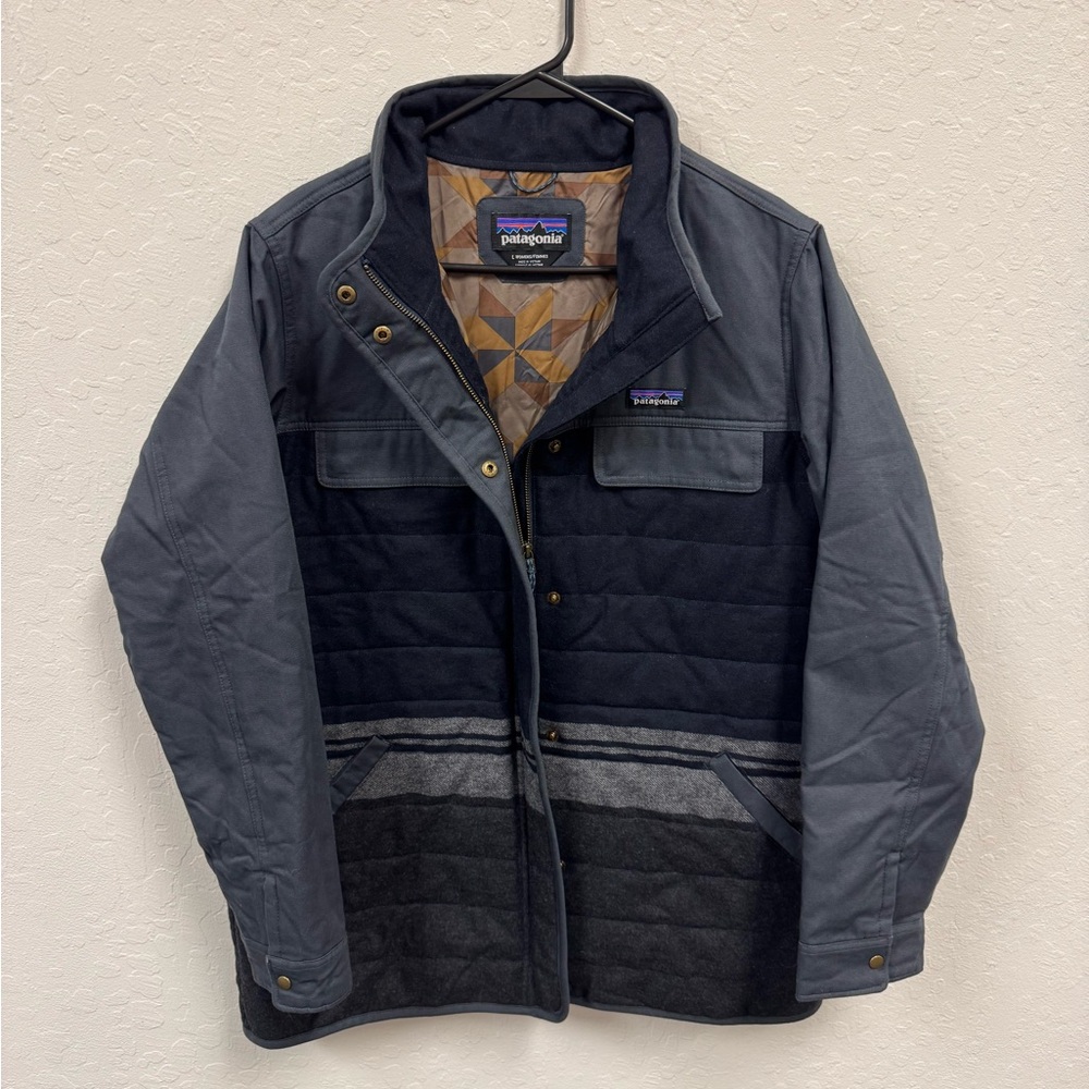 Patagonia Women’s Large Wool Blend Quilted Jacket – Gray/Blue Colorblock